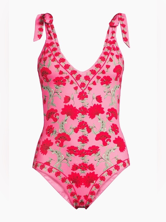 Beach Riot Other - Beach Riot Akira Red Pink Floral Print Swimsuit bow tie straps Sz Large NWT